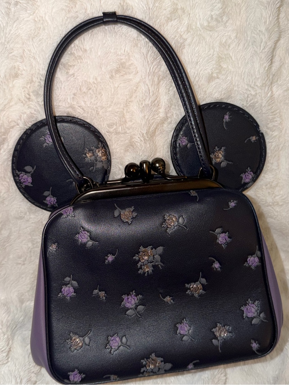Coach Black Floral Kiss-Lock Mini Bag with Ear Accents